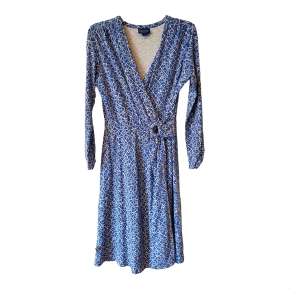 Pendleton sand dollar soft‎ knit blue and white faux wrap dress